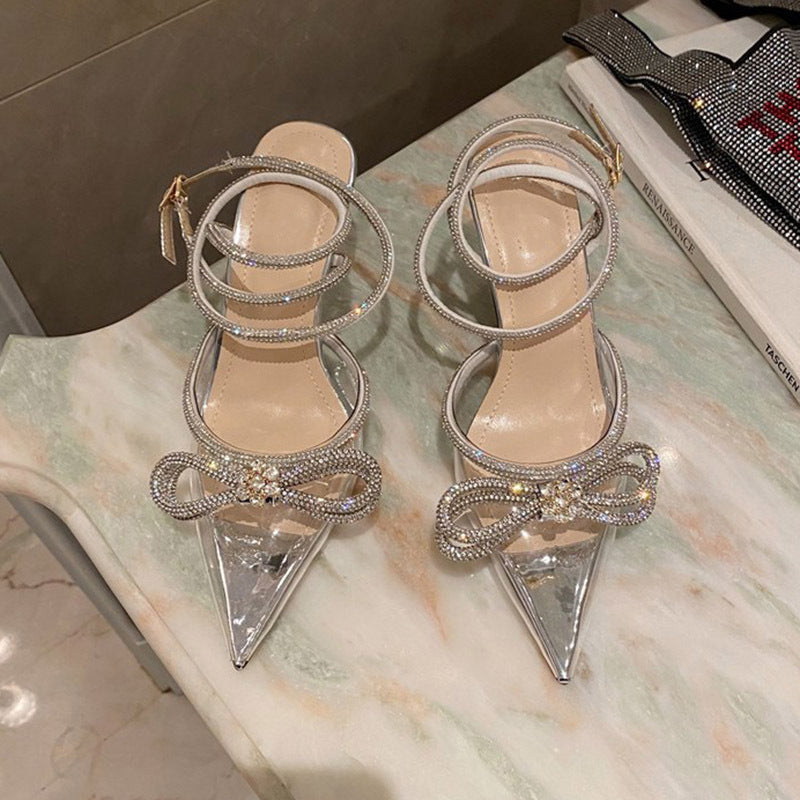 Dame Sling Heels med funklende sten detaljer og delikat sløjfe dekoration Stilla