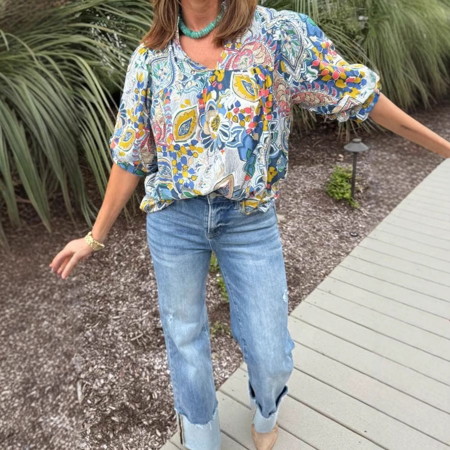 Dame blomster mønster bluse Stilla