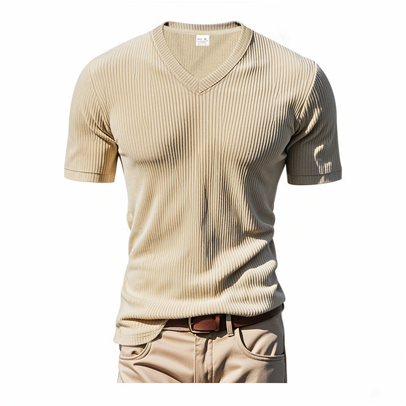 Herrer V-Hals T-Shirt med struktureret ribmønster Stilla