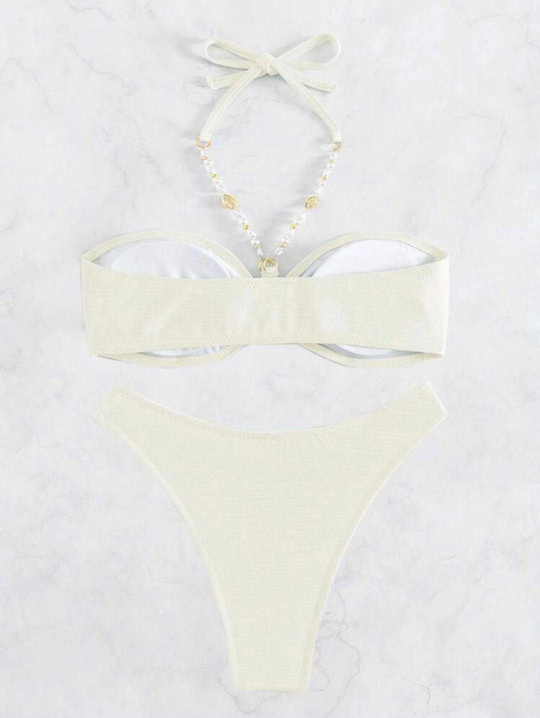 Dame Bandeau-bikini med perledekoration Stilla