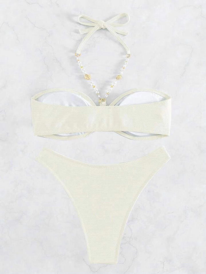Dame Bandeau-bikini med perledekoration Stilla