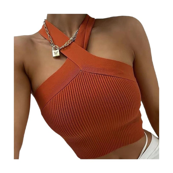 Dame Crop-Top med asymmetrisk snit og kædeaccent Stilla