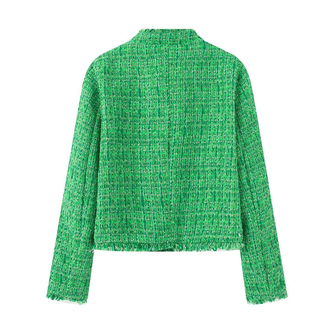 Dame elegant Tweedjakke med struktureret design og frynset detaljer Stilla
