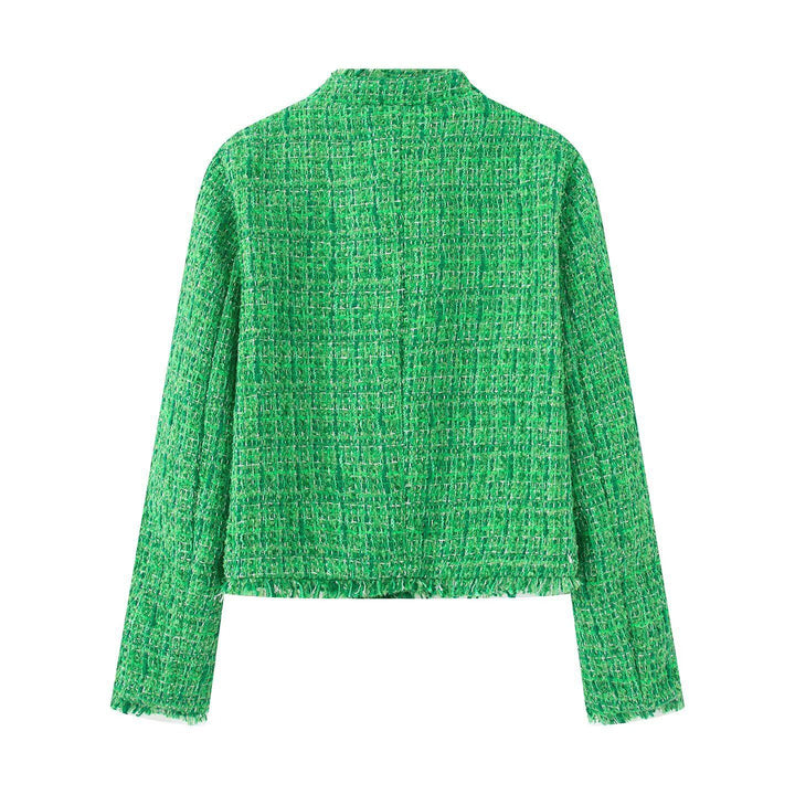 Dame elegant Tweedjakke med struktureret design og frynset detaljer Stilla