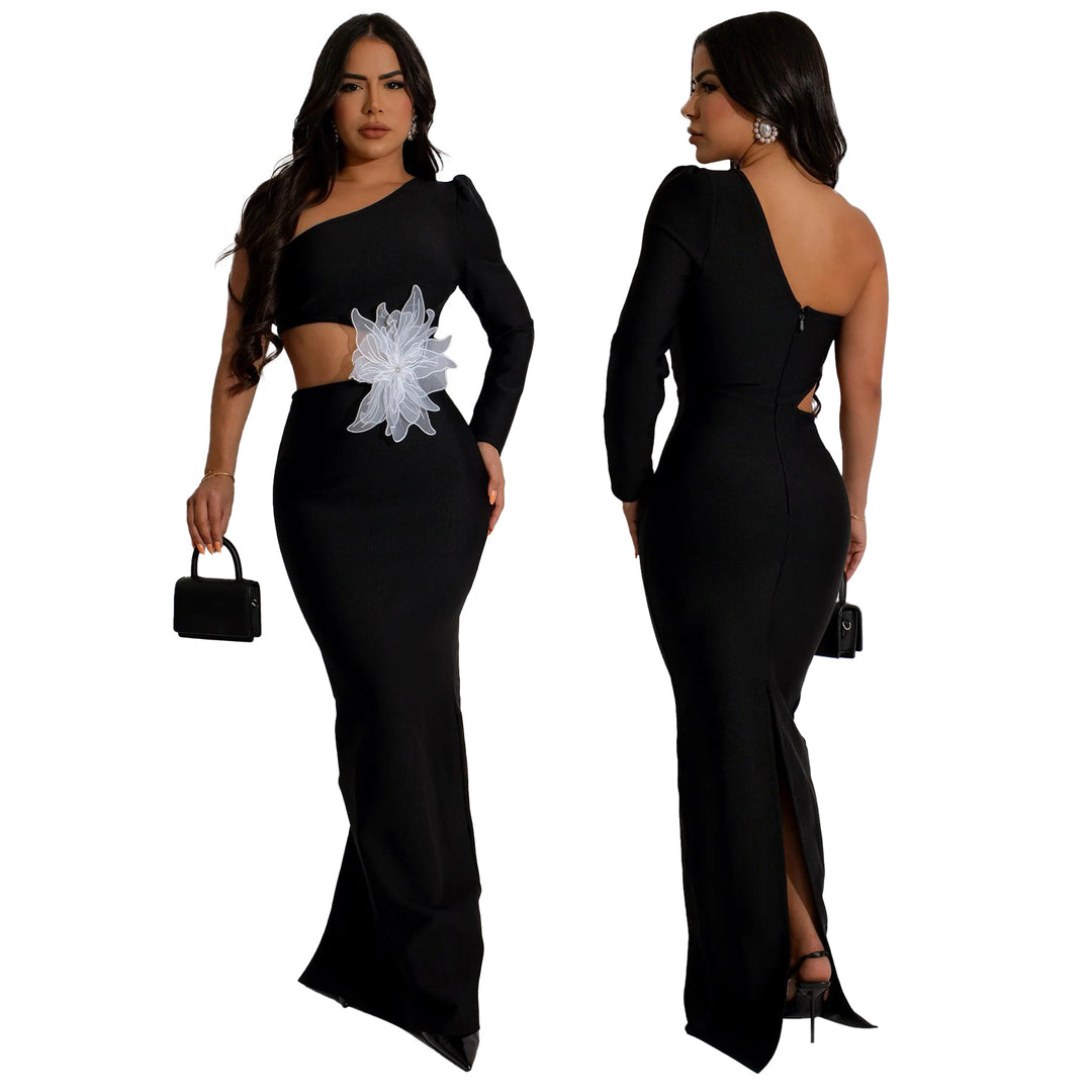 Damer Elegant Cut-Out Aftenkjole med asymmetrisk Design og florale Applikation Stilla