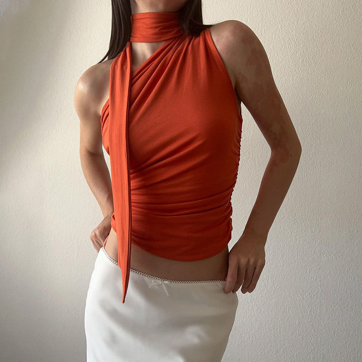 Dame asymmetrisk rynket halterneck top Stilla