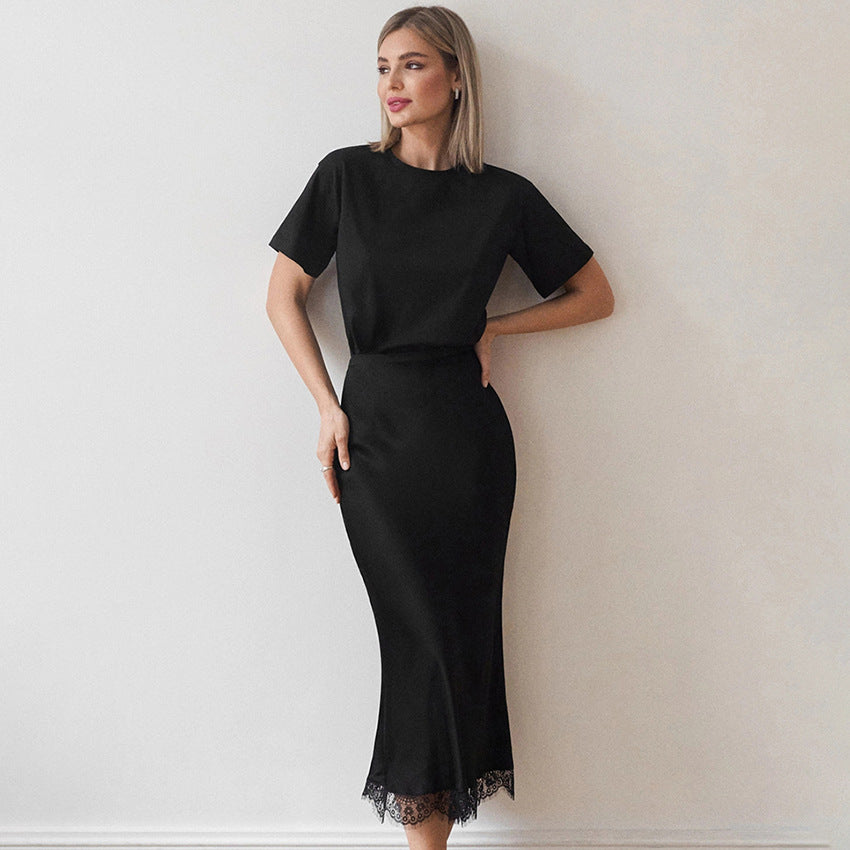Dame Elegant Maxiskørt med sart spidstekst Stilla