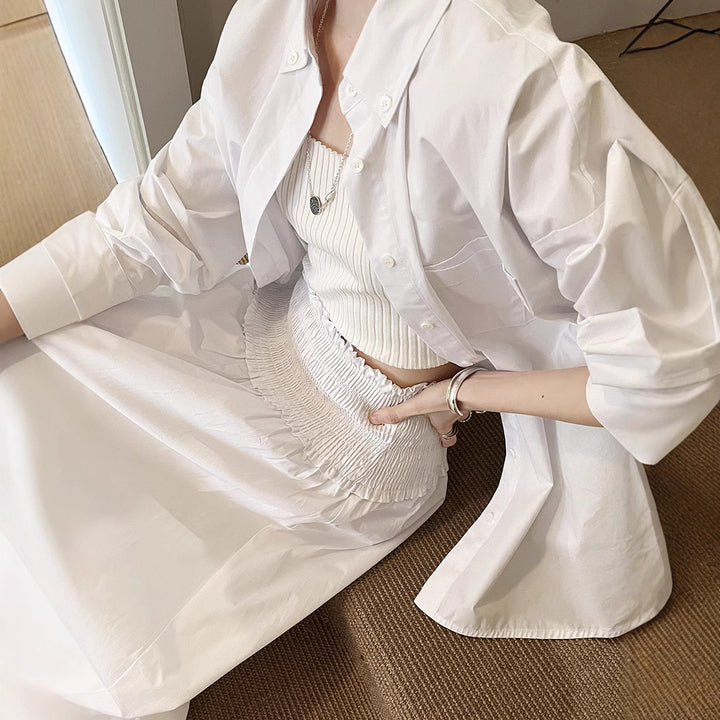 Dame casual bluse skjorte og luftig midi nederdel Stilla