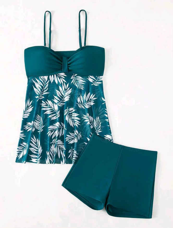Dame Tankini-sæt med blomstret top og sporty shorts Skovae