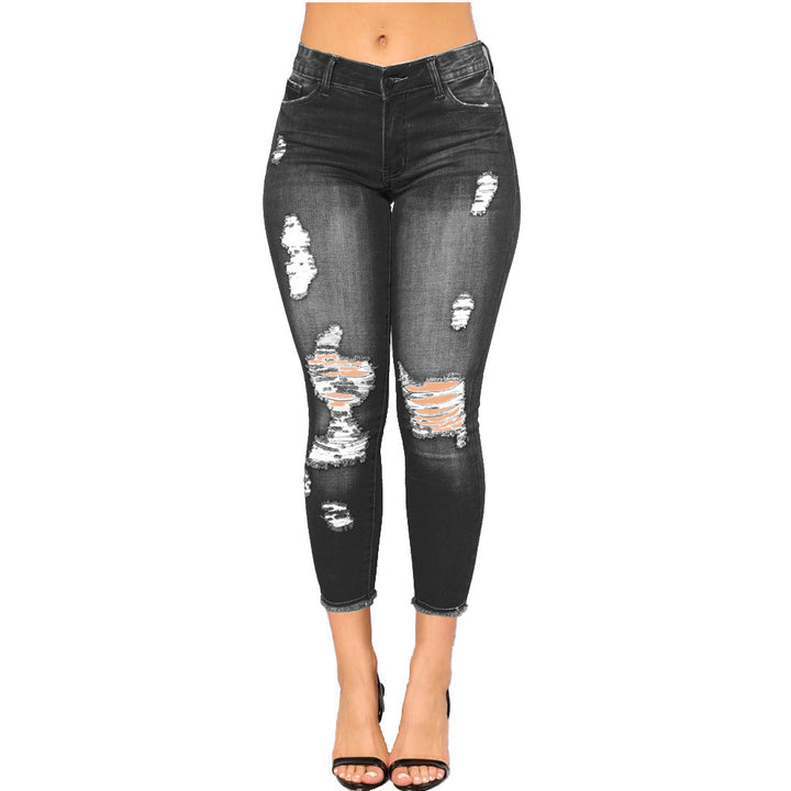 Dame Ripped Skinny Jeans med højt liv og moderne Used-Look Stilla