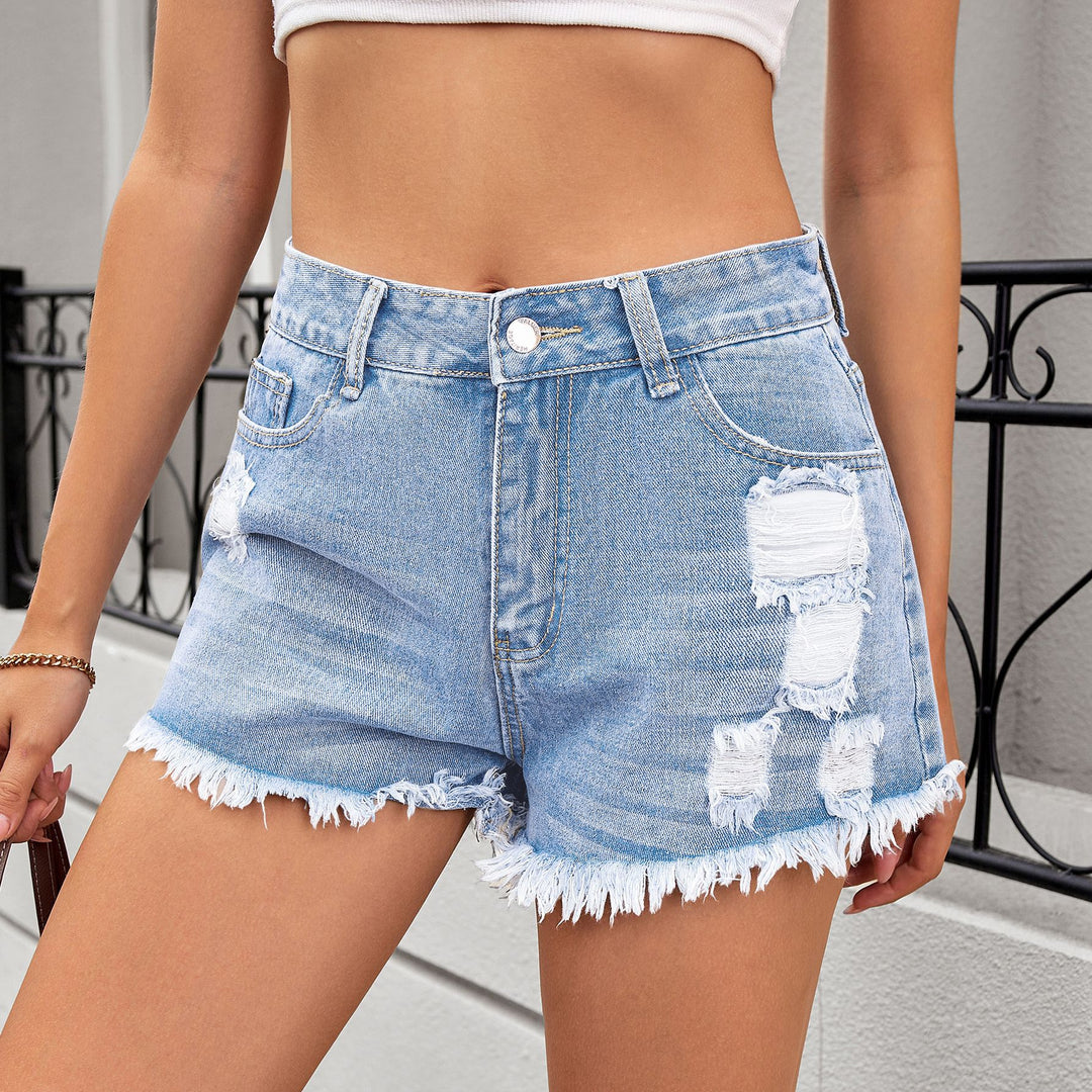 Damer Ødelagte Jeansshorts med frynser og høj talje Stilla