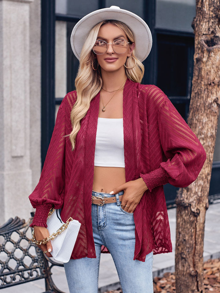 Dame luftig Kimono-jakke med moderigtigt zigzag-mønster og elegante trompetærmer Stilla