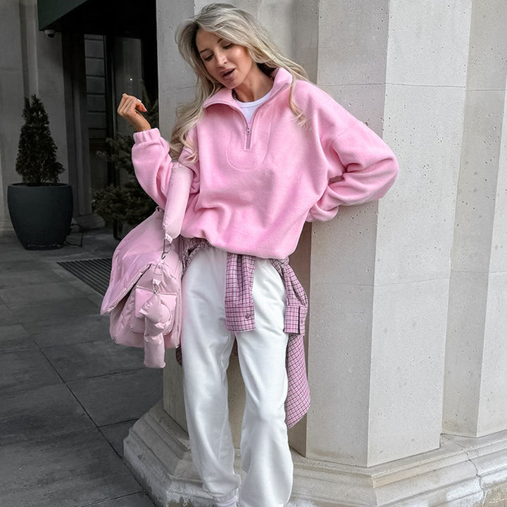 Dame fleece pullover med kort lynlås og afslappet snit Stilla