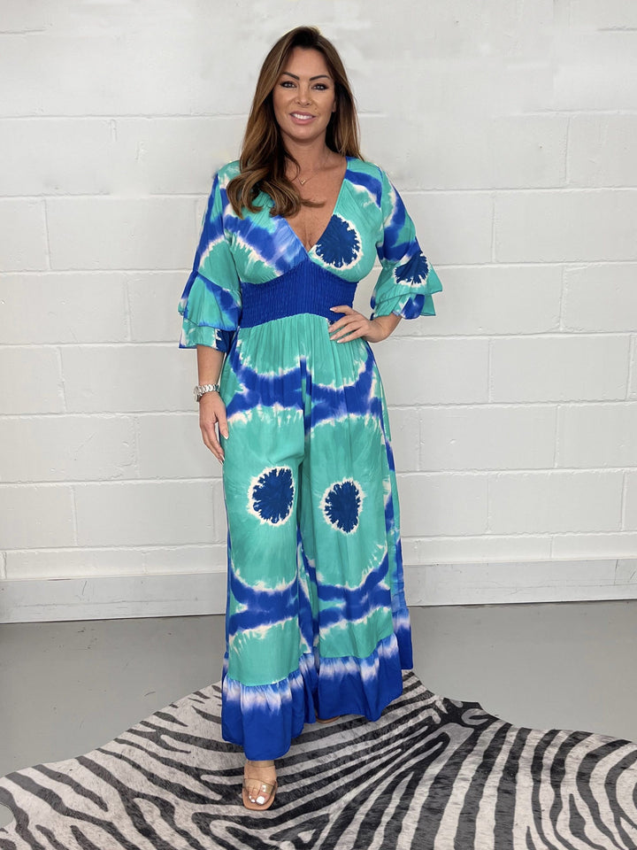 Dame Flydende Bredbenet Maxi-Jumpsuit med Livligt Batikdesign Stilla