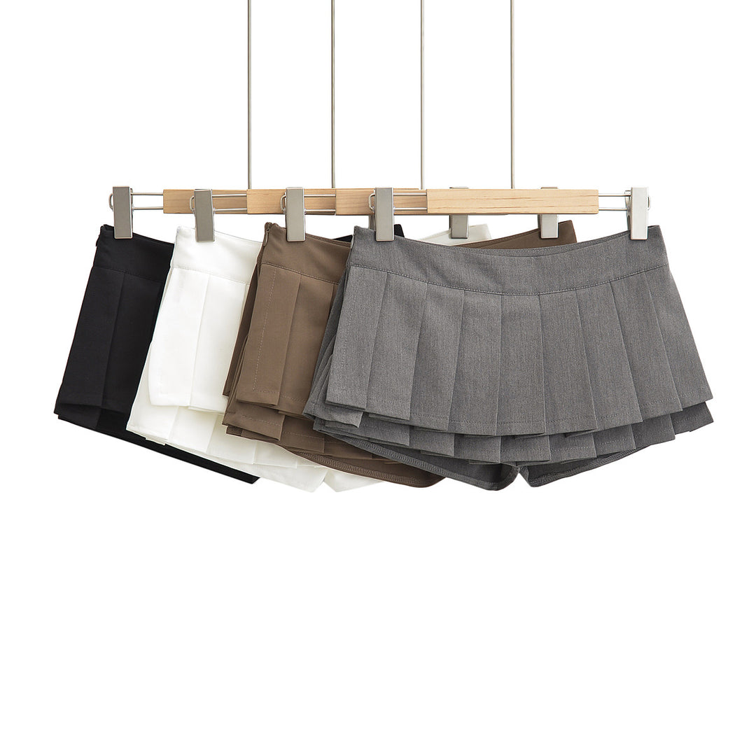 Dame plissé nederdel-shorts med integreret inderbukser og elegant snit Stilla