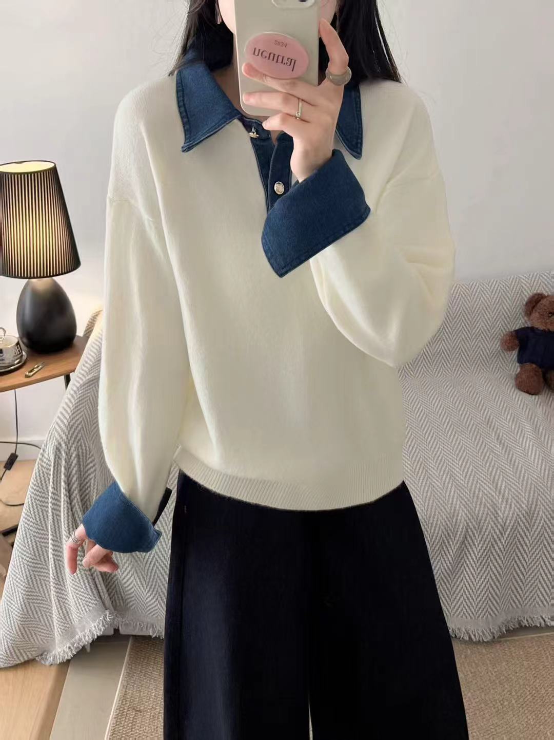 Kvinders hyggelige sweater med sporty krave Stilla