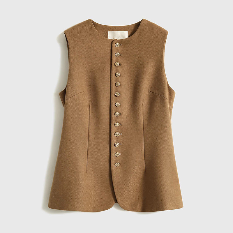 Dame elegant ærmeløs bluse med struktureret design og knapdetaljer Stilla
