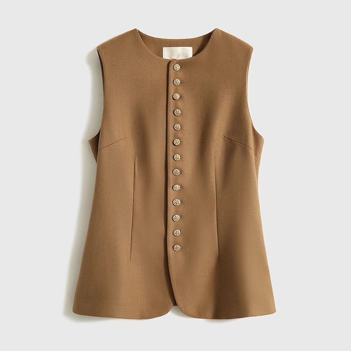Dame elegant ærmeløs bluse med struktureret design og knapdetaljer Stilla