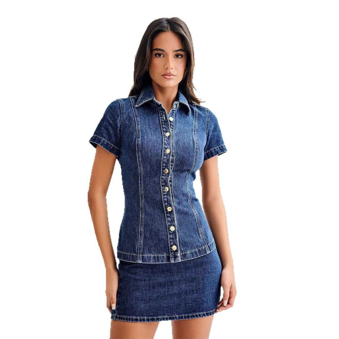 Dame Denim Kjole med figursyet snit og kort plissé-detalje Stilla