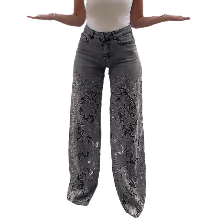 Dame jeans med florale spidsapplikationer Stilla