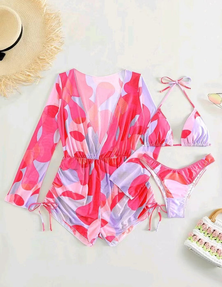 Femme Farverig Print Badedragt og Bikini Sæt Stilla