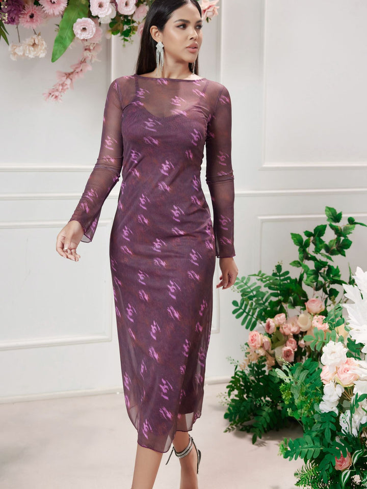 Dame Transparent Floral Midi Kjole Stilla