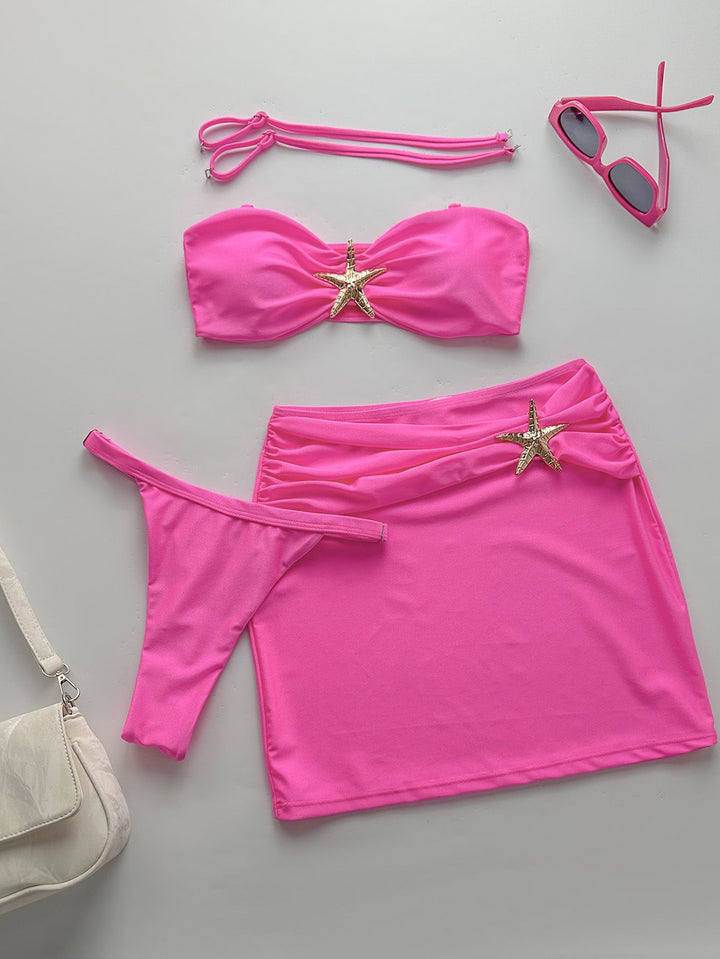 Dame bikini-sæt med nederdel og skinnende musling-detalje Skovae
