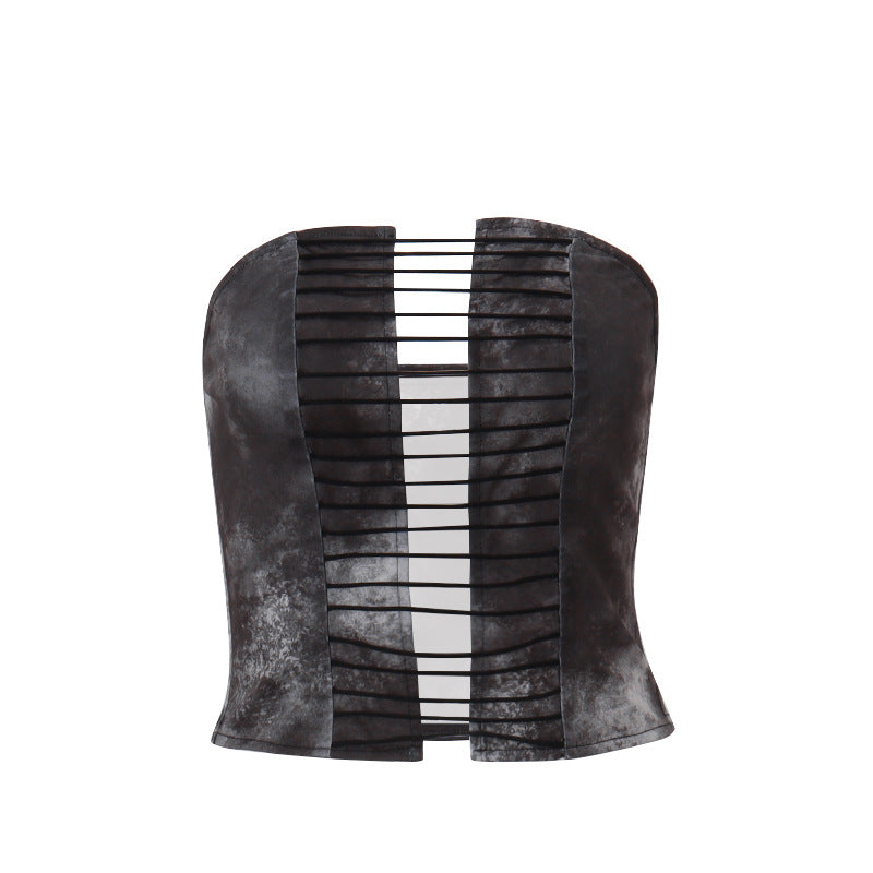 Dame Bustier-top med raffinerede cut-outs og transparent netstruktur Stilla