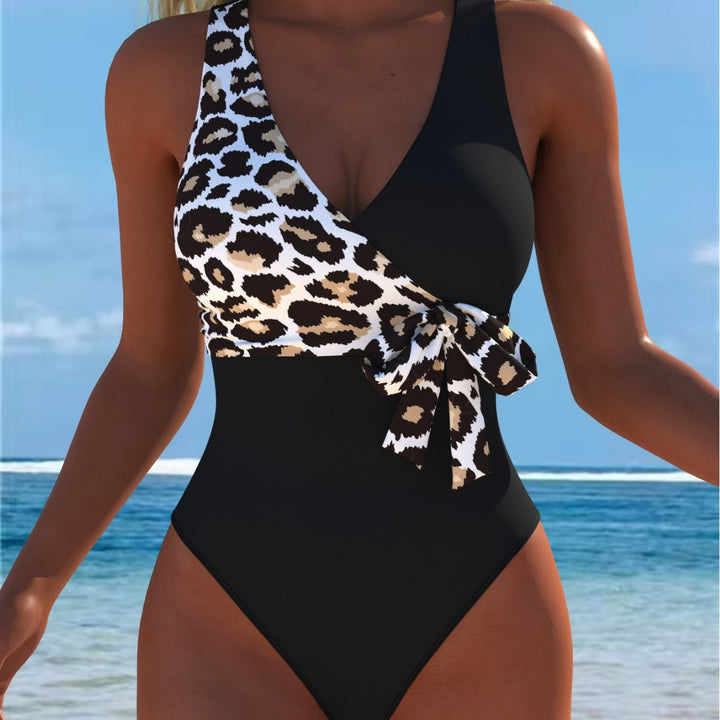 Dame one-piece badedragt med sidel knot og iøjnefaldende Leopardenmønster Skovae