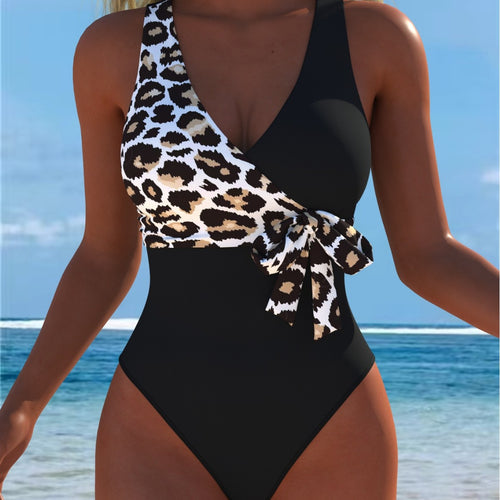 Dame one-piece badedragt med sidel knot og iøjnefaldende Leopardenmønster Skovae