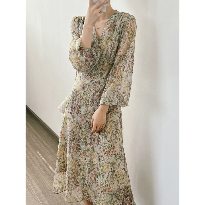 Dame elegant Maxikjole med florale mønstre og rynker Stilla