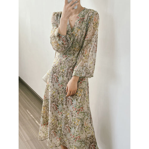 Dame elegant Maxikjole med florale mønstre og rynker Stilla