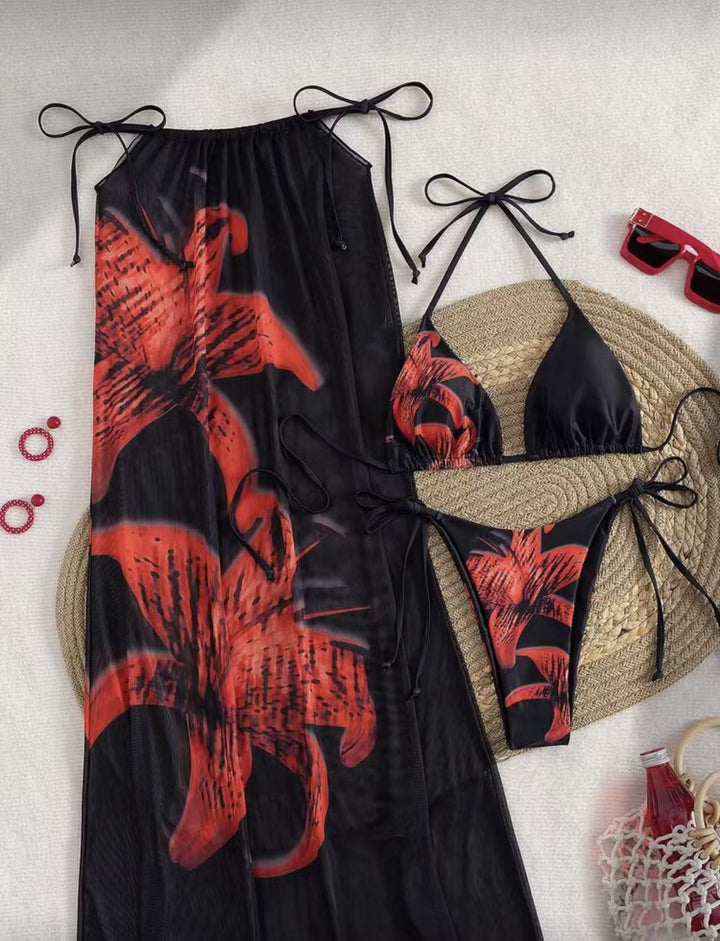Dame Bikiniset med elegant indpakningsskørt og blomsterdesign Skovae