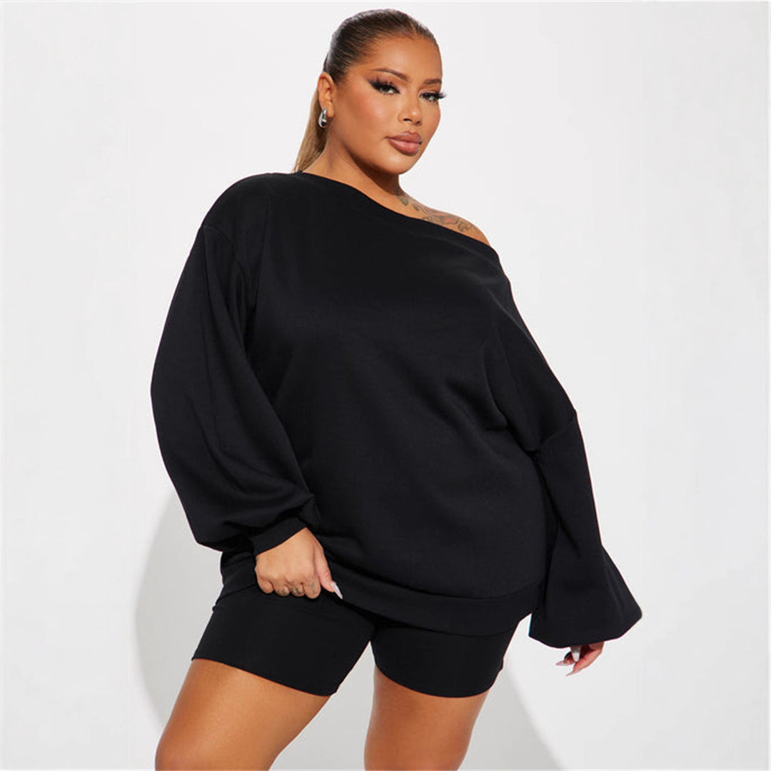 Kvinders oversized sweatshirt med asymmetrisk halsudskæring og ballonformede ærmer