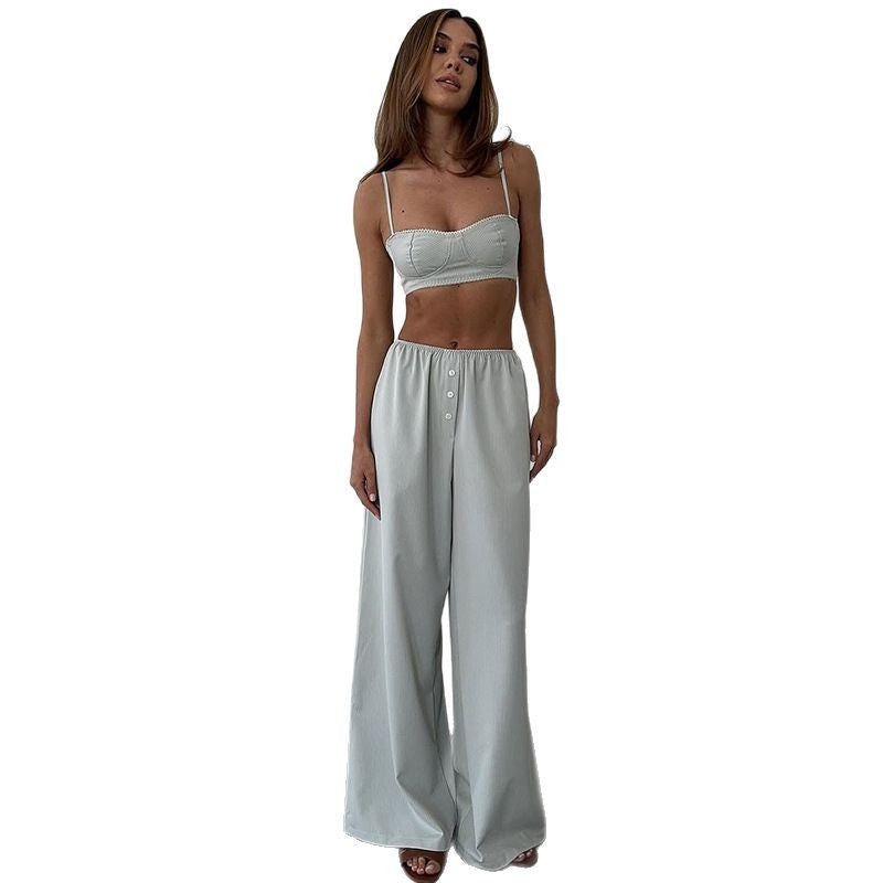 Dame to-delt sæt lavet af let, åndbart stof med elegant bustier-top og brede bukser Stilla