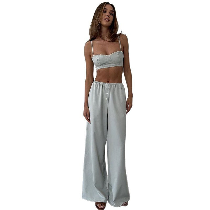 Dame to-delt sæt lavet af let, åndbart stof med elegant bustier-top og brede bukser Stilla