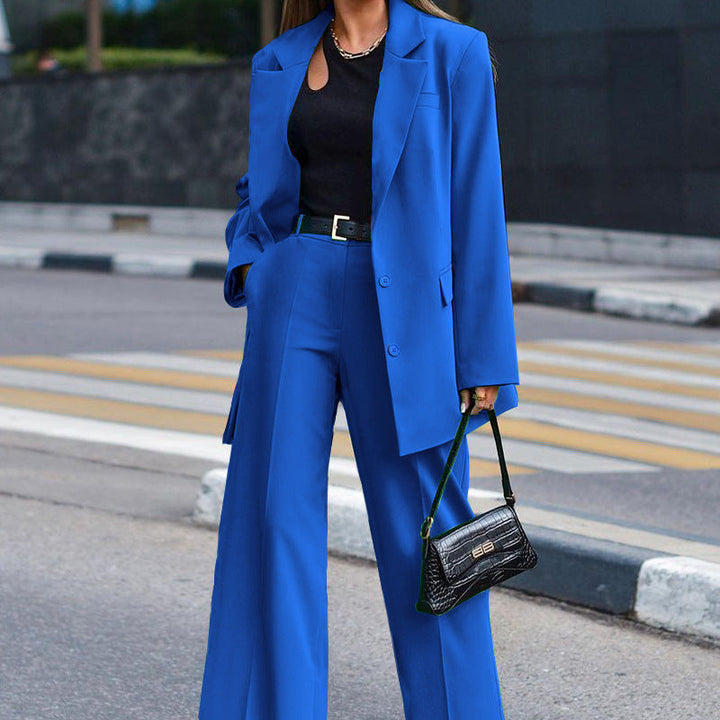 Dame Oversized Blazer og Vidde Bukser Kombination Skovae