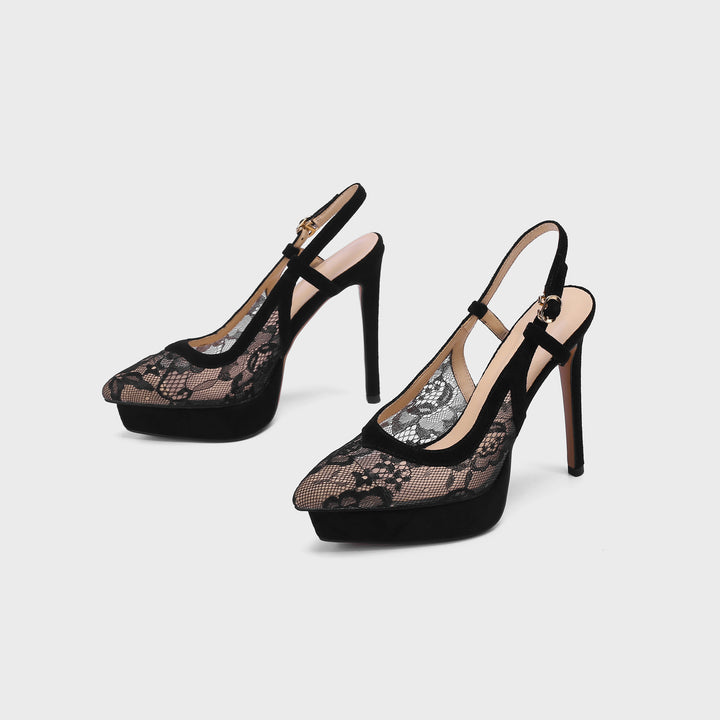 Dame Slingback Plateau-Pumper med udsøgte spidse dekorationer Stilla