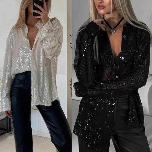 Damer Glitrende Bluse med Skinnende Tekstur og Casual Snit Skovae