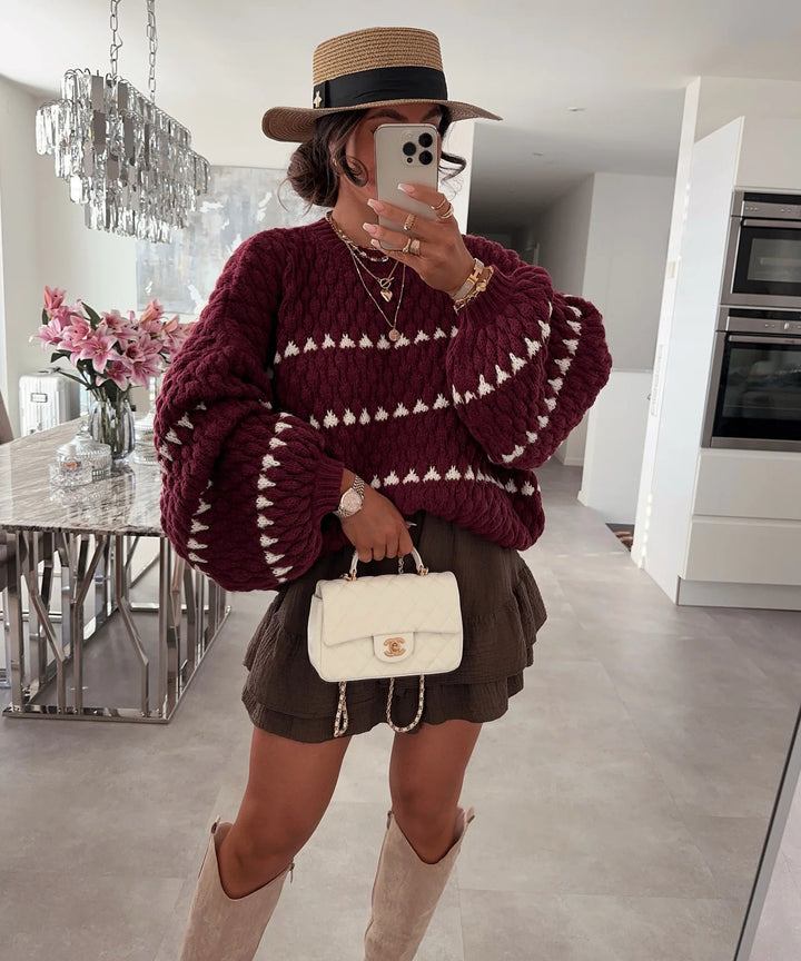 Damerne Groft Struktureret Sweater med Bred Ærme Stilla