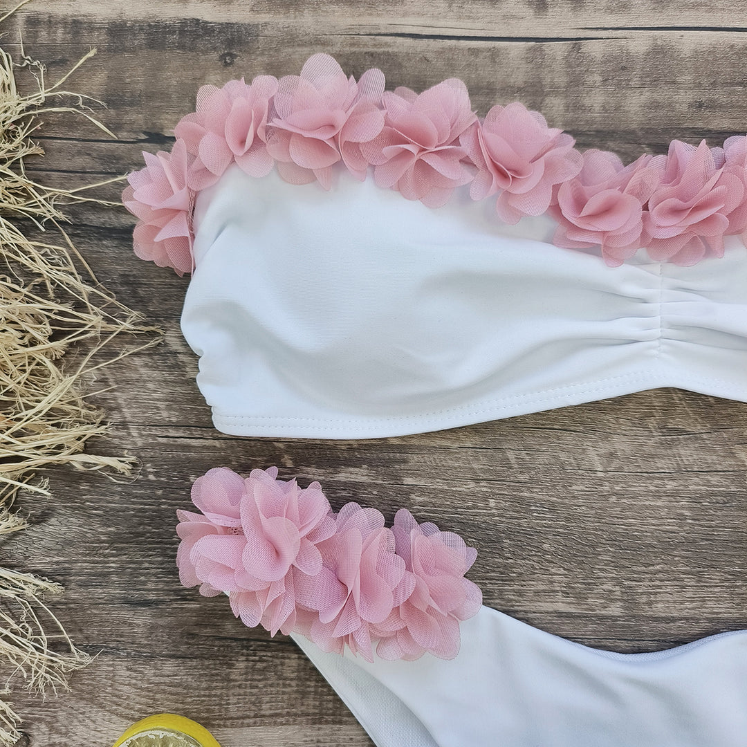 Dame Bikini-Sæt med glade blomsterapplikationer og justerbare stropper Stilla