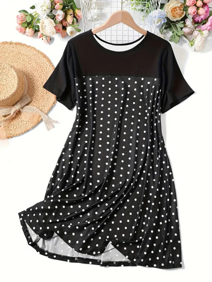 Dame Polka-Dots fritidskjole med luftige ærmer og behageligt let stof Stilla