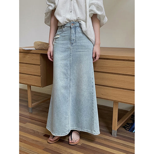Dame Maxiskørt i let denimkvalitet med klassisk snit og vintage charme Stilla