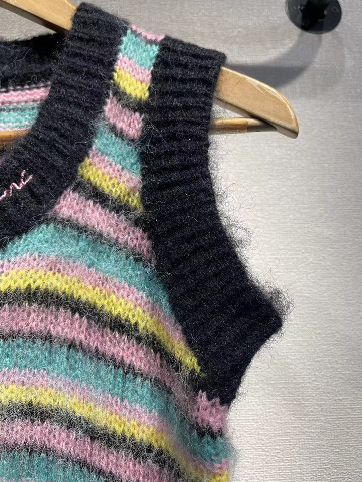 Dame strik-sommerpullover med farverige striber Stilla