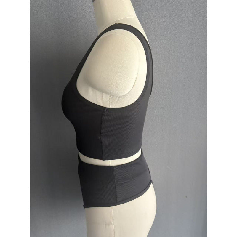 Dame Høj-talje Bikini-sæt med struktureret overflade og moderigtigt Crop-Top Skovae