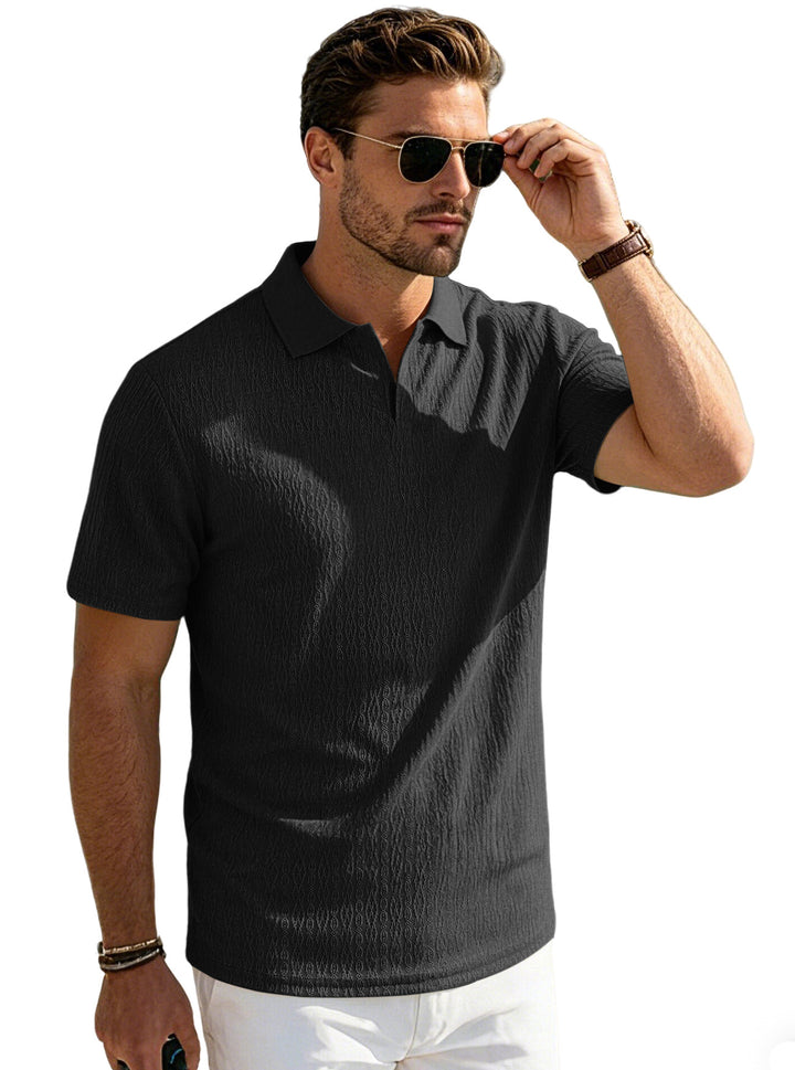 Herrer nan elegant kortærmet polo lavet af struktureret micro-jacquard bomuldsblanding med formstabil krave Skovae