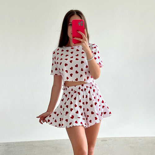 Dame outfit-sæt med hjerte mønster og voluminøs skater-nederdel Stilla