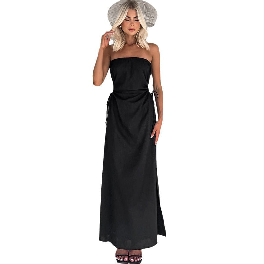 Dame Maxikjole i elegant bandeau-stil med indsnit og bindbare sider Stilla