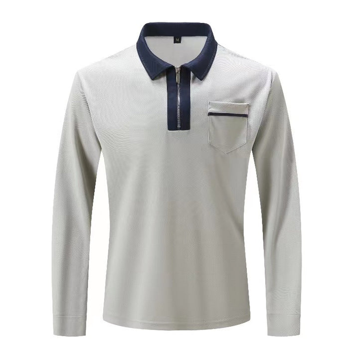 Herrer nan elegant Langærmet poloshirt med markeret ståkrave metal kort lynlås og brystlomme Skovae