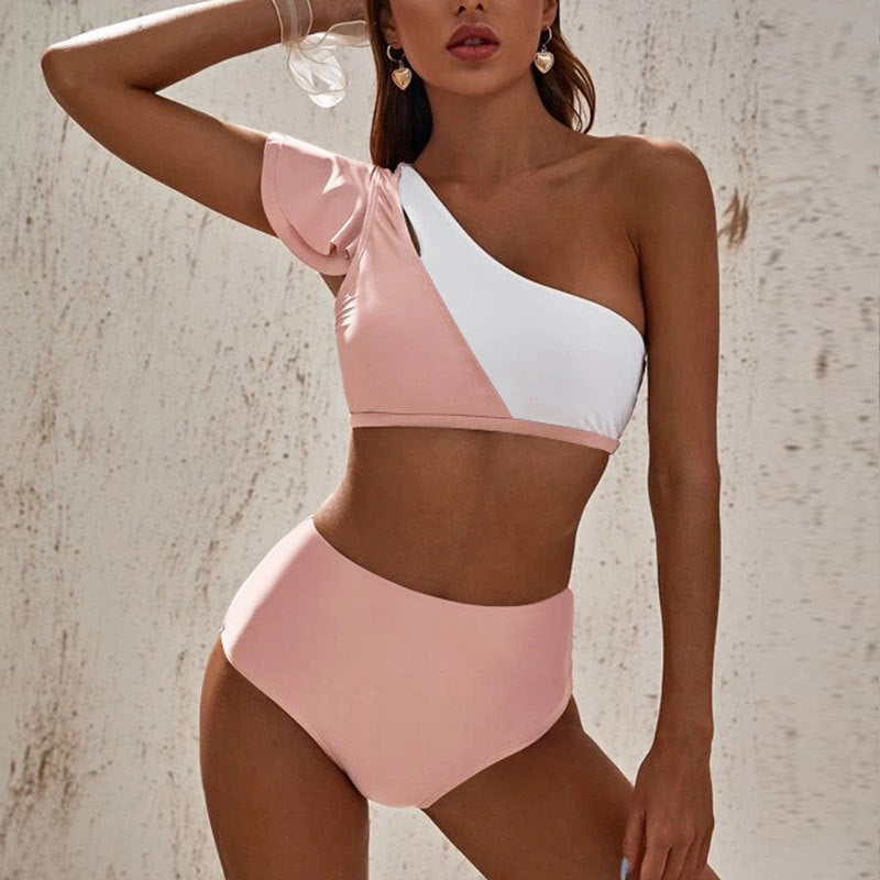 Dame asymmetrisk bikini-sæt med høj talje Skovae